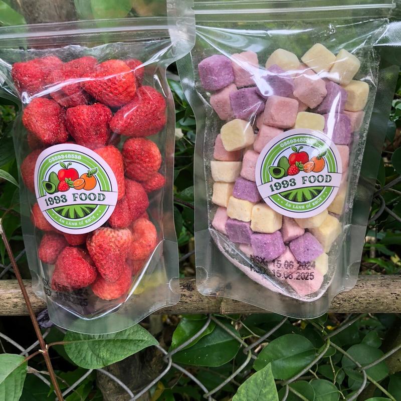 200g Dâu Tây và S.C Sấy Thăng Hoa Mix 4 Vị Hoa Quả Ăn Vặt Vị Chua ngọt Quả to size VIP