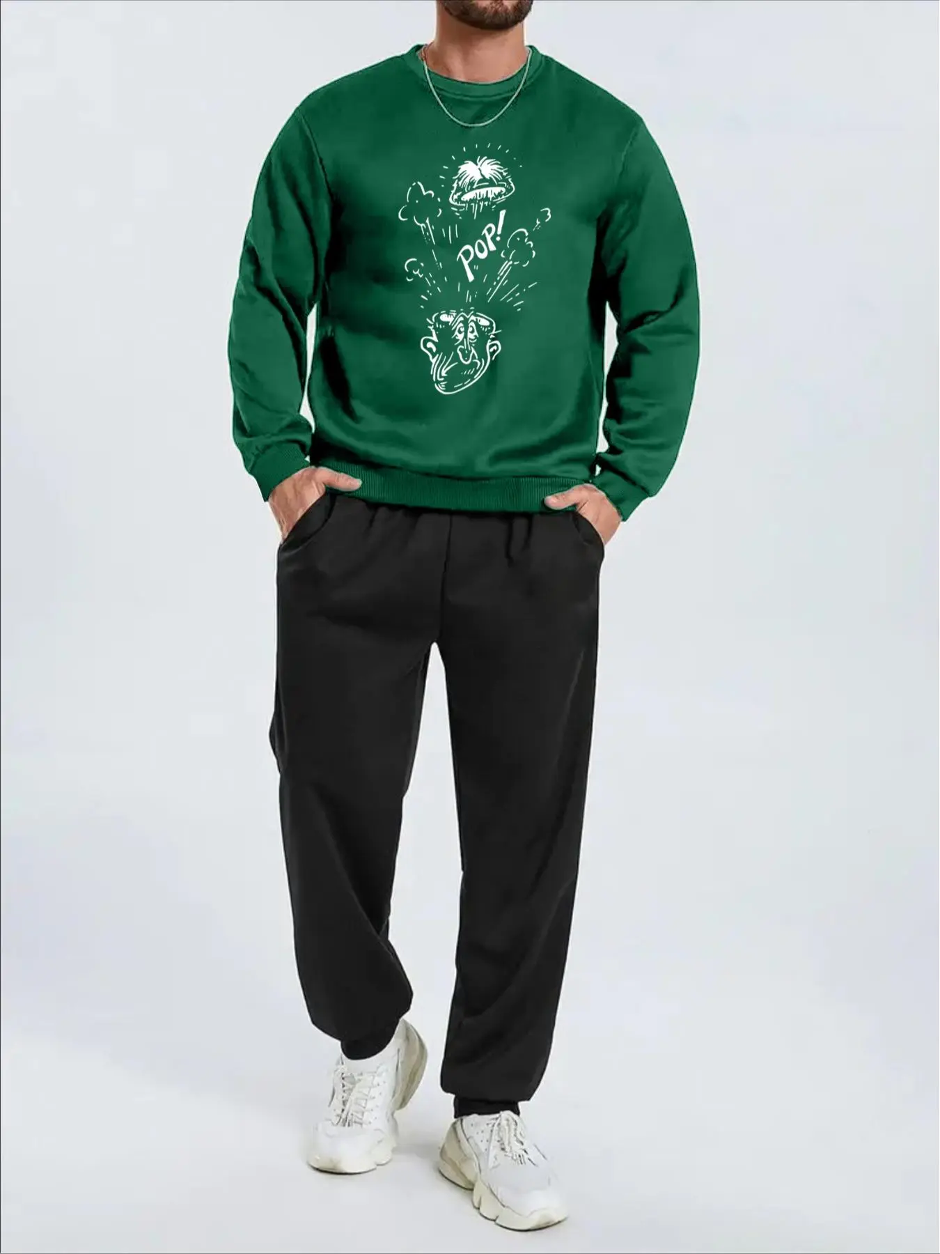 Two-Piece Set Men's Cartoon Figure Print Sweatshirt & Drawstring Waist Sweatpants Set, Loose Casual Round Neck Long Sleeve Pullover & Pocket Jogger Pants, Men's Two-piece Outfits for Fall & Winter