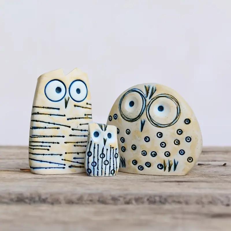 Owl Design Decorative Statue, 3 Counts/set Cute Owl Decoration Craft, Desktop Ornament for Home Office Bookshelf Decor 4