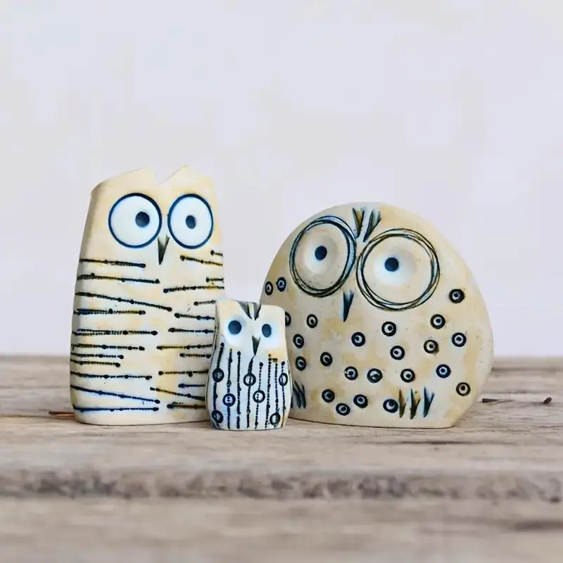 Owl Design Decorative Statue, 3 Counts/set Cute Owl Decoration Craft, Desktop Ornament for Home Office Bookshelf Decor 4