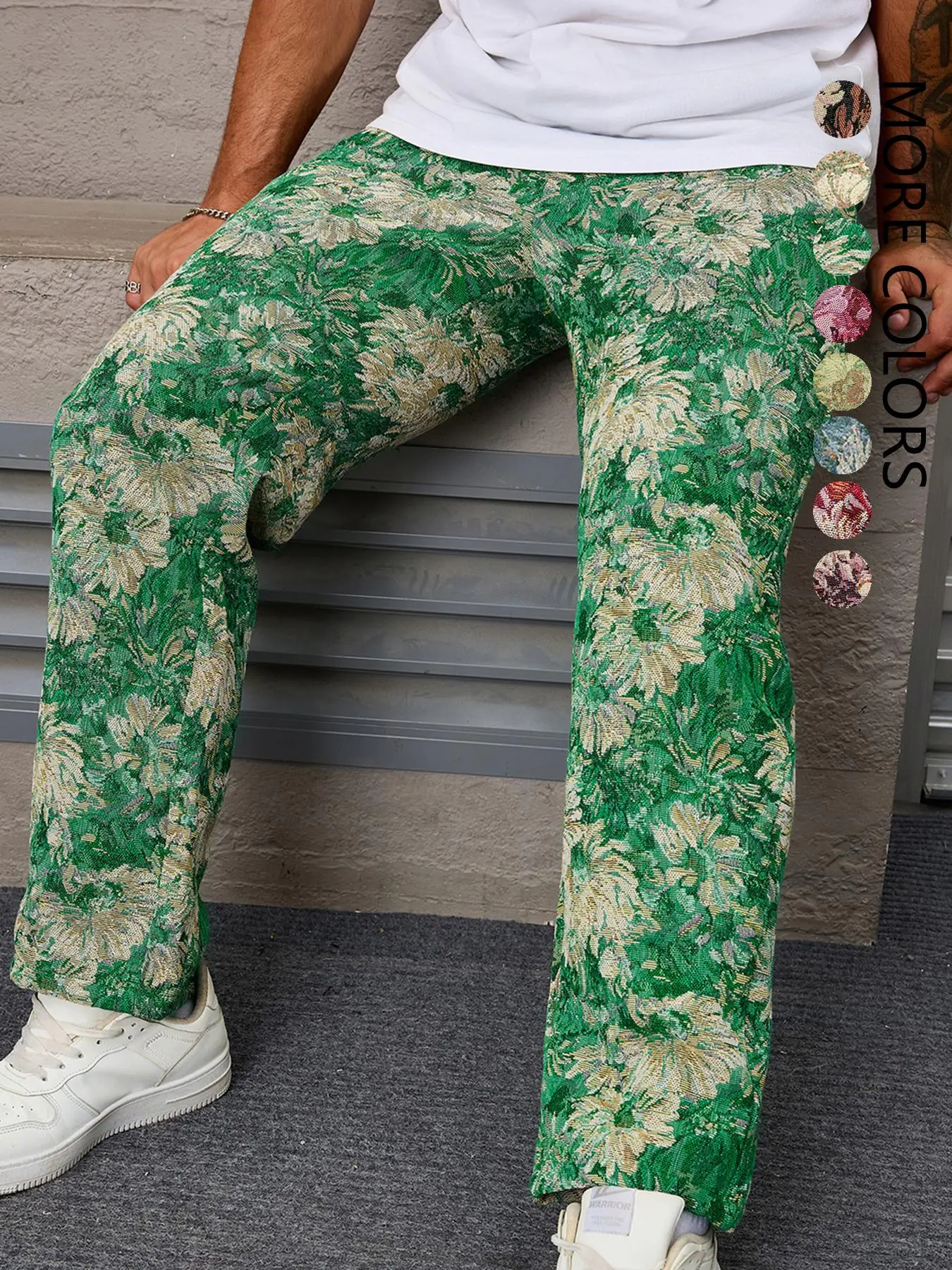 Men's Ditsy Floral Print Embroidery Pants, Regular Fit Casual Comfy All Over Print Trousers for Daily Wear, Men's Bottoms for All Seasons