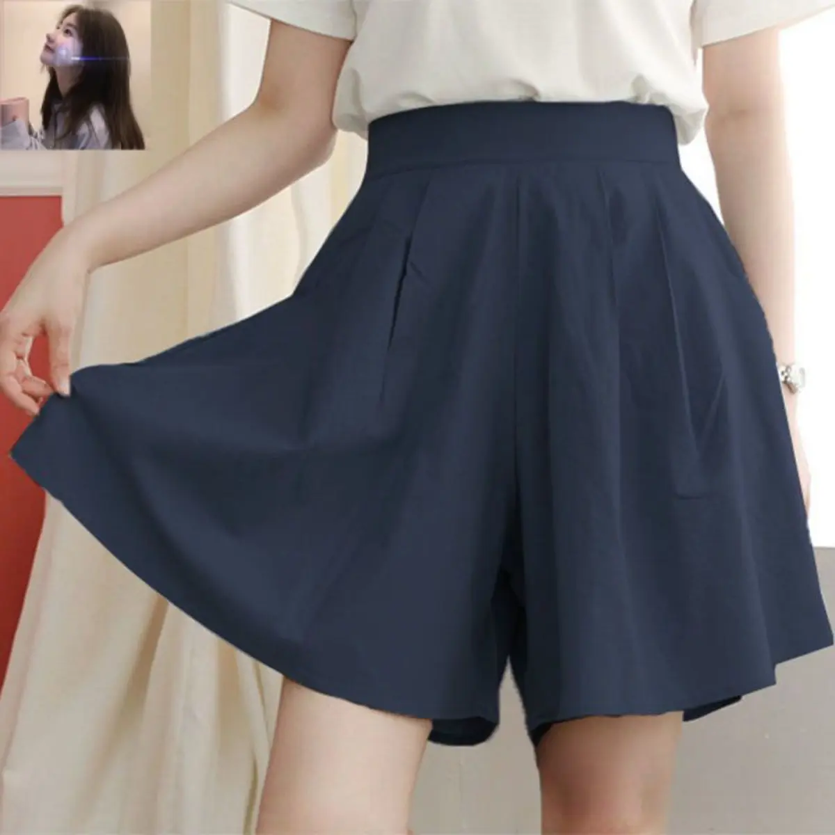 Summer Korean style ice silk shorts women plump girls Super plus size high waist wide leg pants loose casual fifth pants 100.00kg Tide plus size extra large size oversize fat big size women shorts