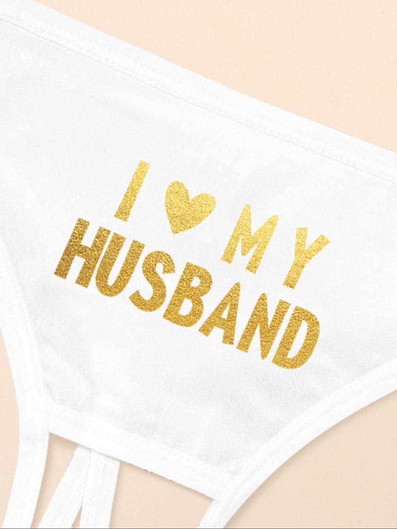 Product Introduction of Women's Letter & Heart Print Thong, Sexy Breathable Comfortable Panty for Daily Wear, Women's Underwear for All Seasons 9