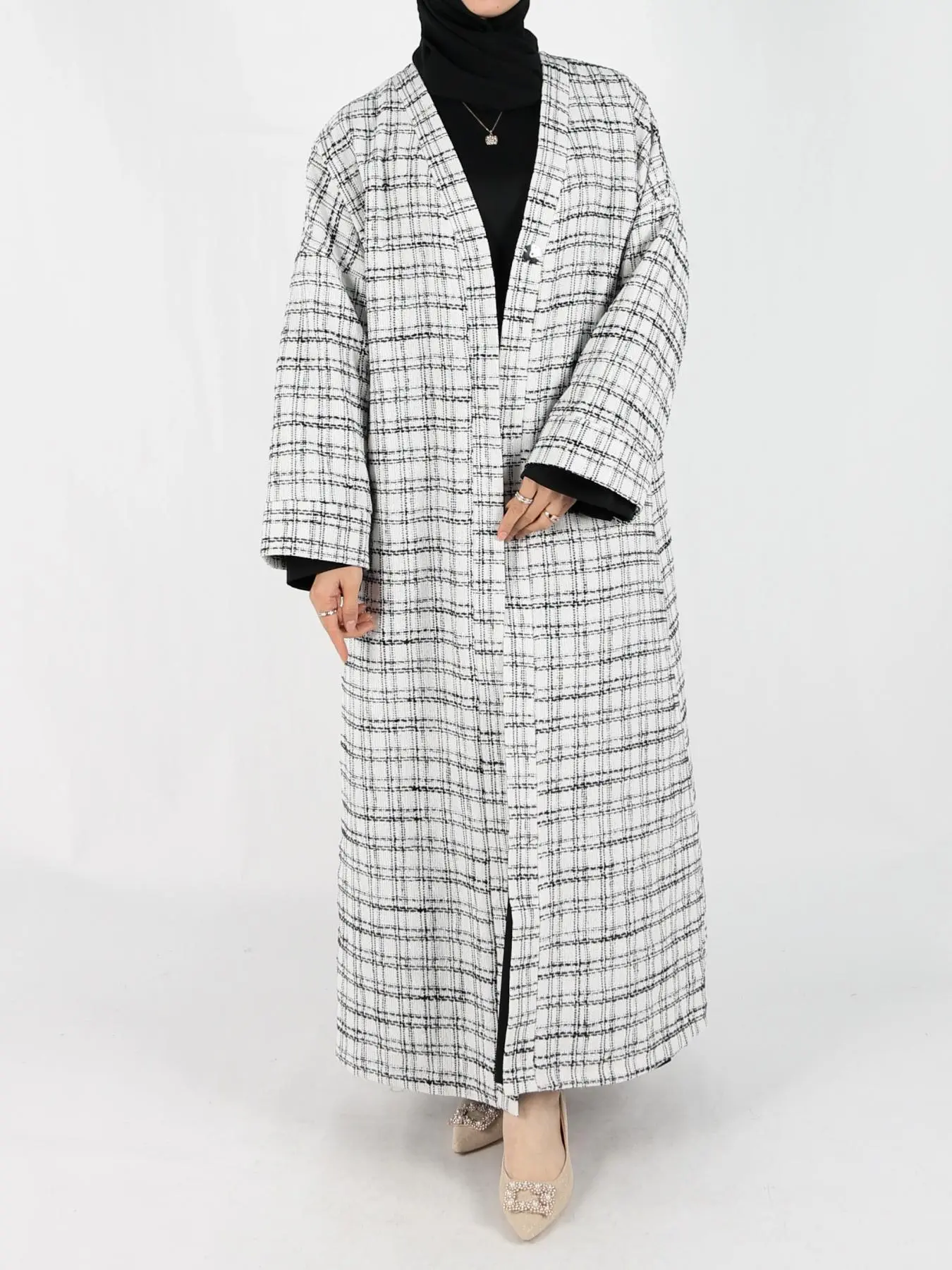 Women's Plaid Print Long Sleeve Coat, Elegant Open Front Outerwear for Fall & Winter, Ladies Clothes for Daily Wear, Modest Clothes