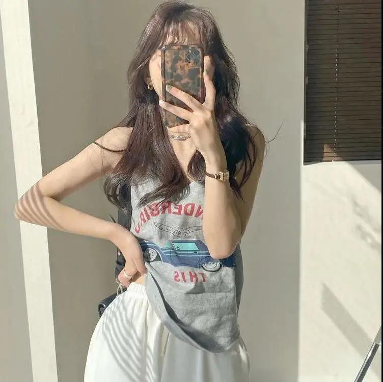 Product Introduction of 8573#[Official Picture Real Price] Milk Silk Niche Wear Sleeveless Casual Student Printed White Vest Fashion 4