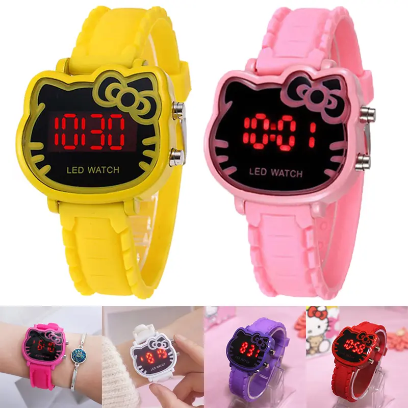 Waterproof Multifunctional Fashion LED Digital Kids Watches Kitty Shape Gift for Girls