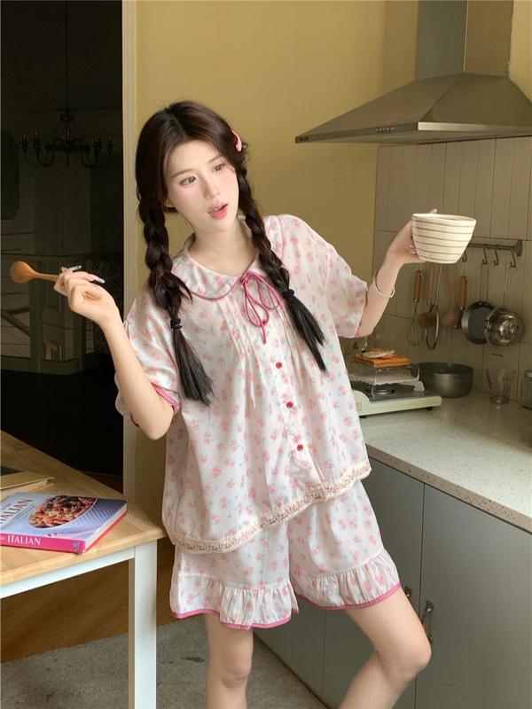 HT6000f Bộ pijama tiểu thư cộc hoạ tiết hoa hồng hotgirl,đồ ngủ thô đũi bánh bèo tôn dáng HT6000f 6