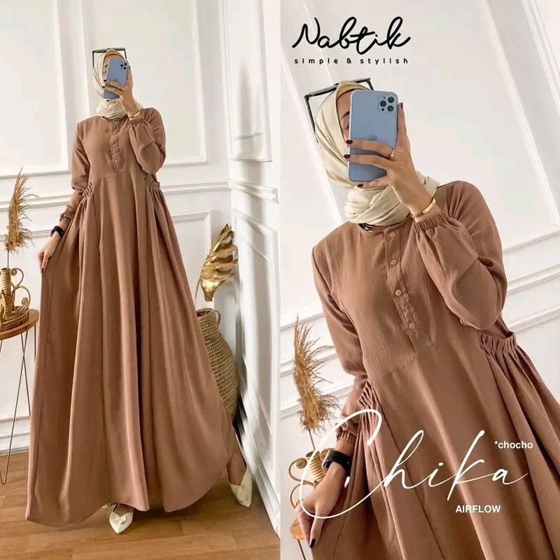 RATI - Cika Maxi Gamis Lebaran Dress Wanita Dewasa Muslim Simple Mewah Polos Ld 110 Crinkle Bisa Cod By Hijab Solo Remaja Airflow Syari 8