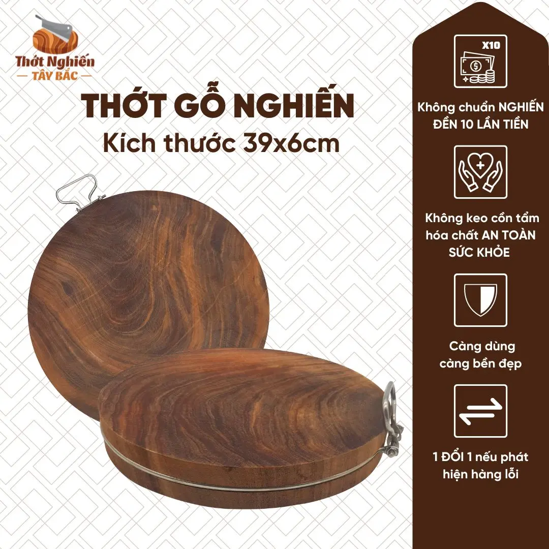 Thớt gỗ nghiến đường kính 39x6cm, thớt nghiến đá băm chặt, thot nghien, TNHL