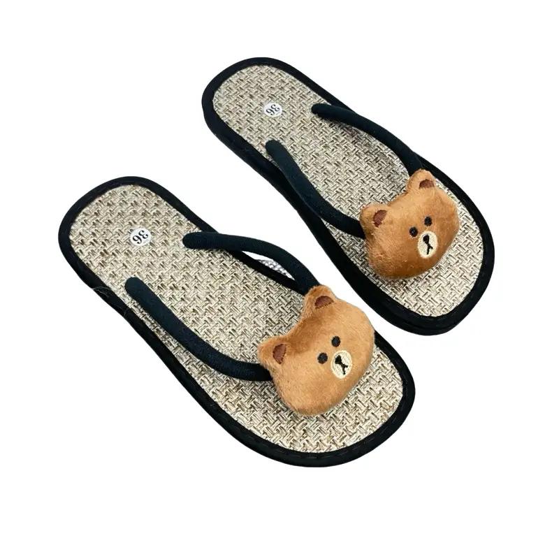 Dép CHIẾU GẤU NÂU Dép lê du lịch dễ thương êm chân Đế Bằng dép  da Sandal