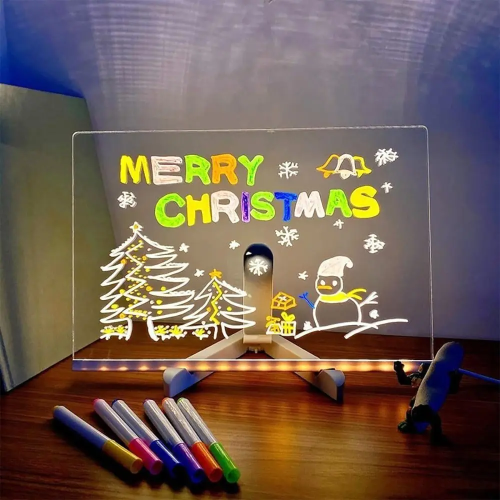 New LED Acrylic Message Note Board Erasable With Bracket Children Drawing Boards Dry Erase Board Note Board with Colors