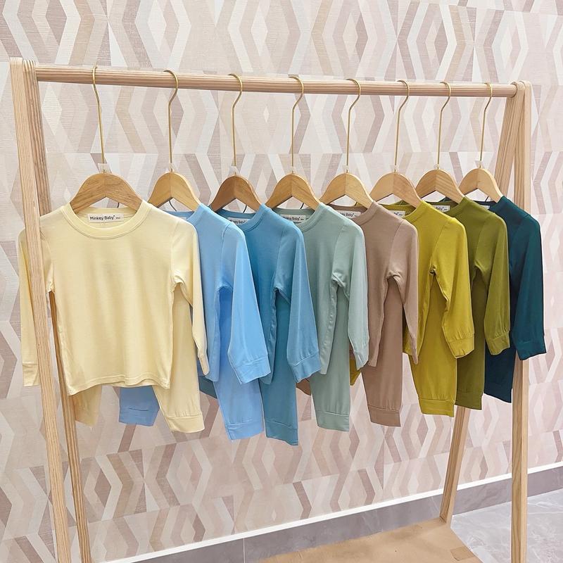 [KABOO] Đồ bộ tay dài quần dài thun lạnh, kiểu trơn đơn giản cho bé trai bé gái (7-24kg, CAO DƯỚI 1M10) vải mềm mát thoáng khí, phù hợp mặc ngủ cho bé thoải mái.