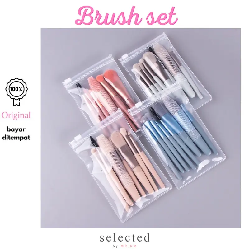Kuas Set Make Up 8pcs Brush Set Mini Travel Brush Kosmetic Beauty Gratis Pounch Wajah 0