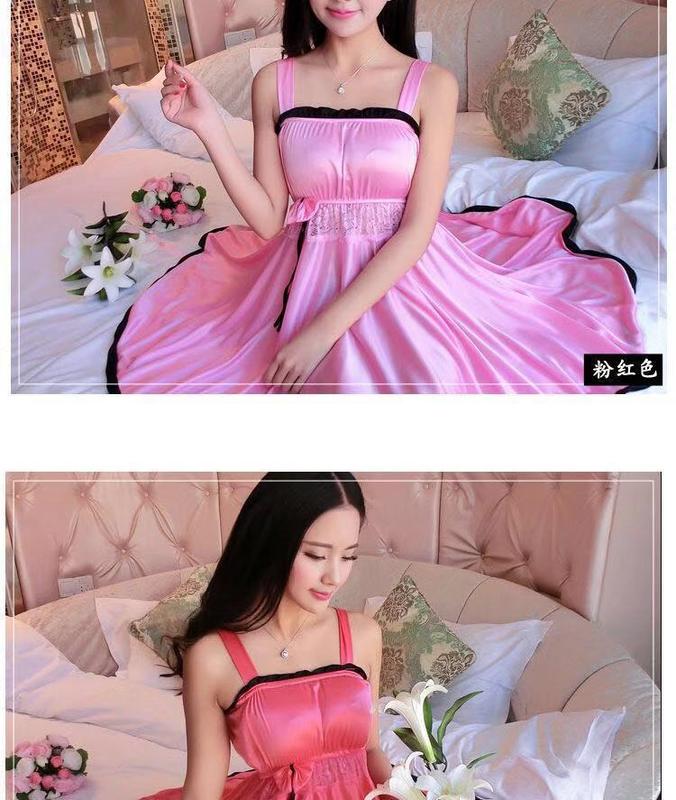 Product Introduction of Đồ Ngủ Lụa Lạnh Phong Cách Hàn Quốc, Dành Cho Nữ, Có Áo Ngực, Mỏng Và Gợi Cảm, Váy Ngủ, Thiết Kế Băng Giá, Kiểu Dây Đeo Băng Quấn Không Tay Dài Trung Bình Thích Hợp Mặc Nhà, Mùa Hè 6