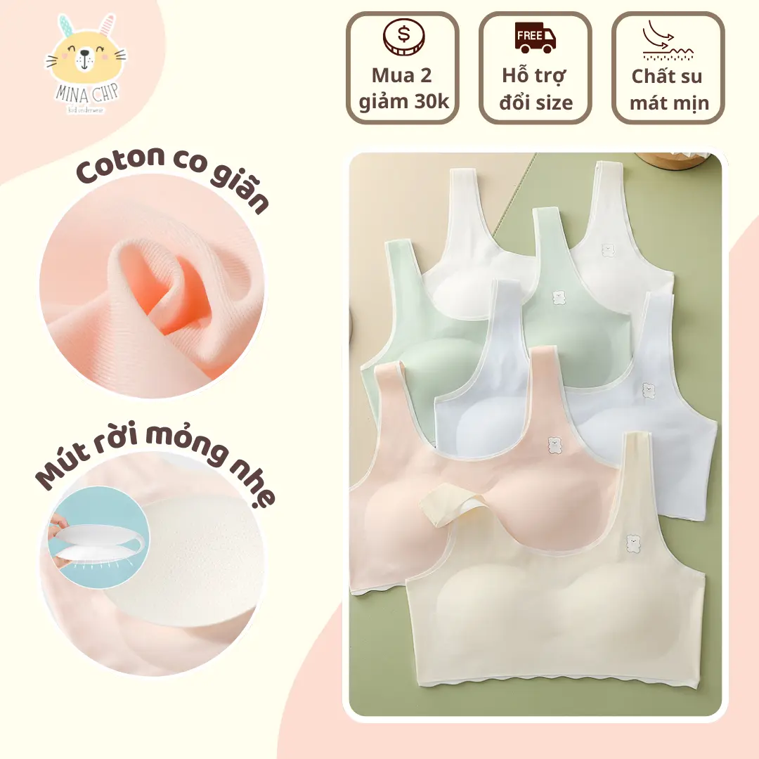 Áo lá học sinh chất su đúc mát mịn an toàn, lành tính phù hợp với các bé mặc trong đồng phục, áo dài Mina Chip A32