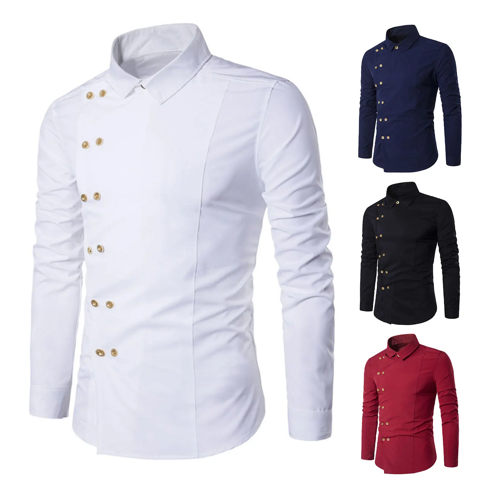 Kemeja-t turtleneck lelaki, baju dua dada langsing, Warna pepejal, Musim bunga, untuk bekerja