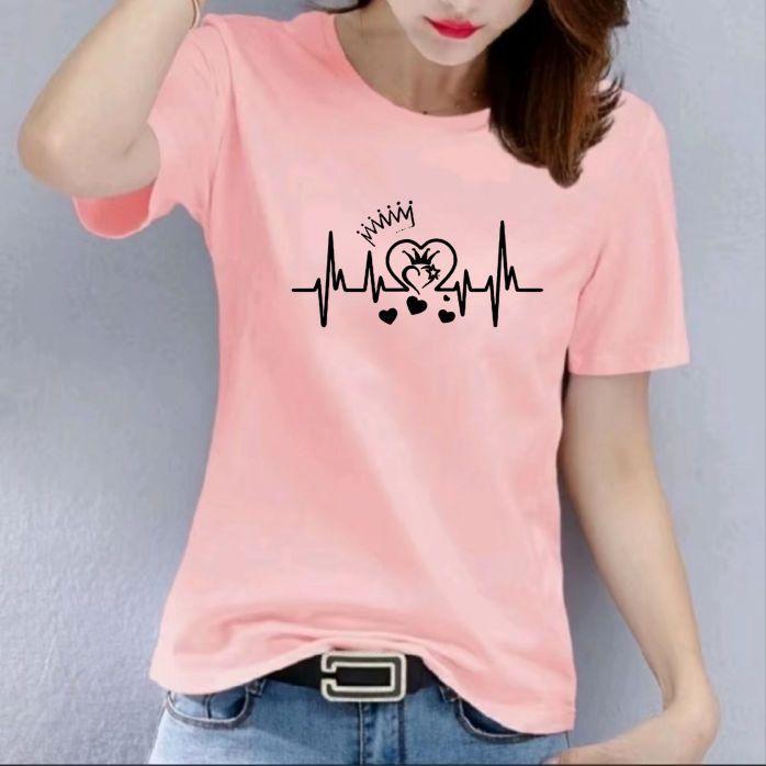 Kaos Oblong Wanita||Sablon DTF Berkualitas||Atasan Distro Baju Lengan Pendek||Motif Detak Mahkota Simple||Ukuran M,L,XL,XXL,||Kaos Fashion Santai.