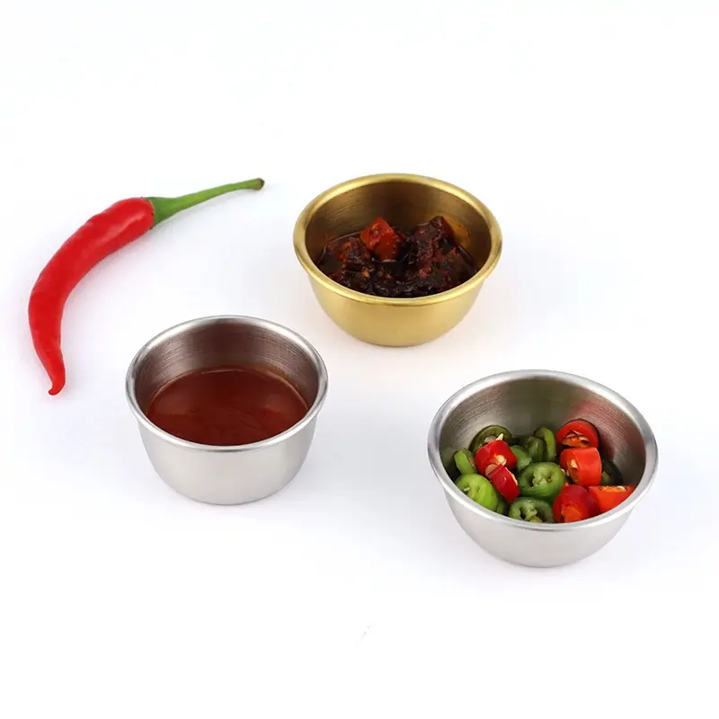Chén nước chấm TINOX Bát inox nhỏ Cốc vàng đựng dụng cụ y tế spa nước sốt màu vàng bạc 5cm 6cm BI008