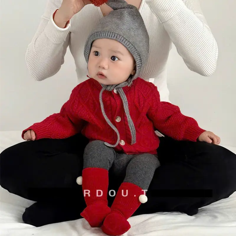 7kg - 18kg - CÓ SẴN - Set áo khoác len, cardigan len kèm quần tất phong cách Hàn Quốc cho bé trai bé gái 4