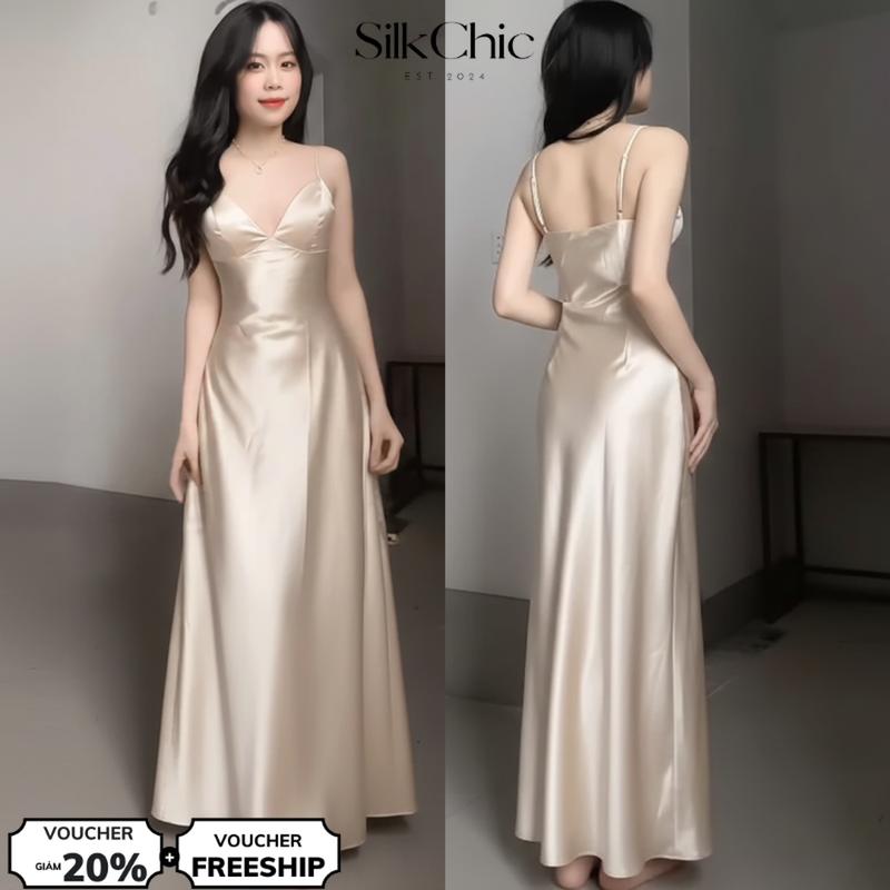 Váy Lụa Dáng Dài 2 Dây Có Kèm Mút Tôn Dáng SC608 Đầm Lụa Hai Dây Đi Tiệc Đi Chơi Sang Trọng