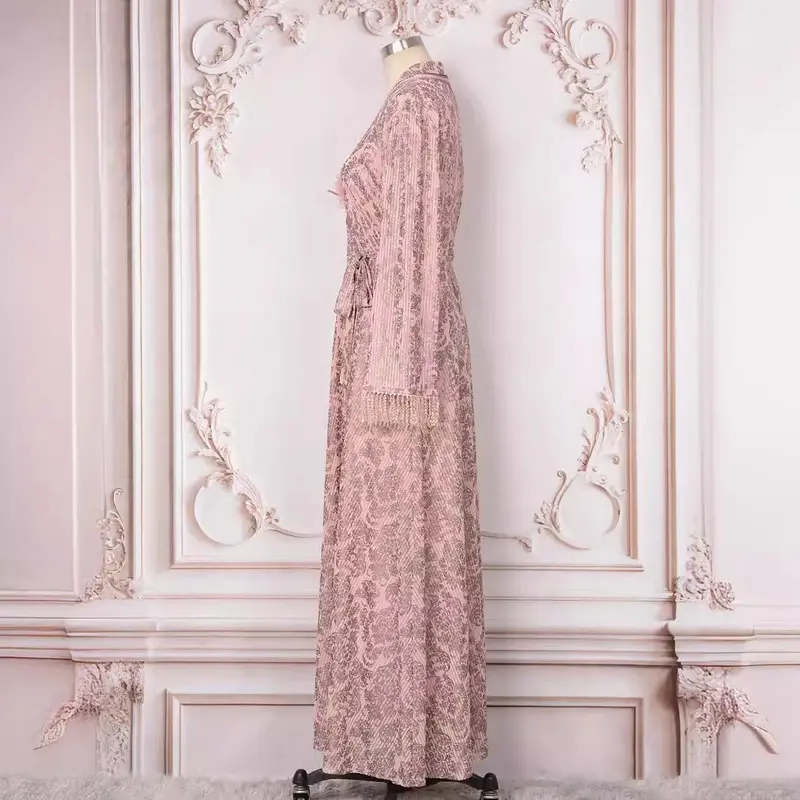 2025 Women's Middle Eastern Style Evening Dress Muslim Fashion New Fashion Gold Stamped Floral Decoration Long Sleeve Dress for Women 3