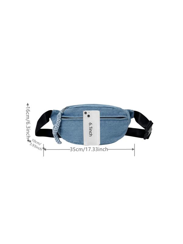 Women's Solid Color Denim Fanny Pack, Fashionable Large Capacity Sling Bag for Daily Used, Casual Trendy Versatile High-quality Daily Commuting Bag 5