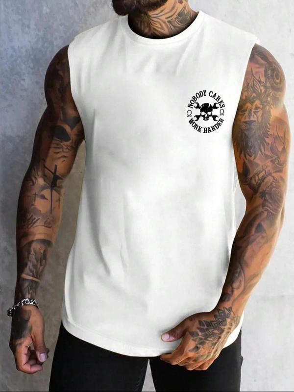 Men's Letter Print Round Neck Tank Top, Regular Fit Casual Crew Neck Sleeveless Top for Summer, Fashion Men's Top for Daily Wear, Socks 7