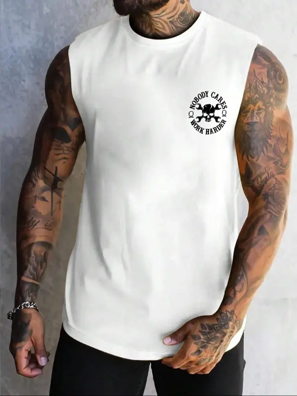 Men's Letter Print Round Neck Tank Top, Regular Fit Casual Crew Neck Sleeveless Top for Summer, Fashion Men's Top for Daily Wear, Socks 7