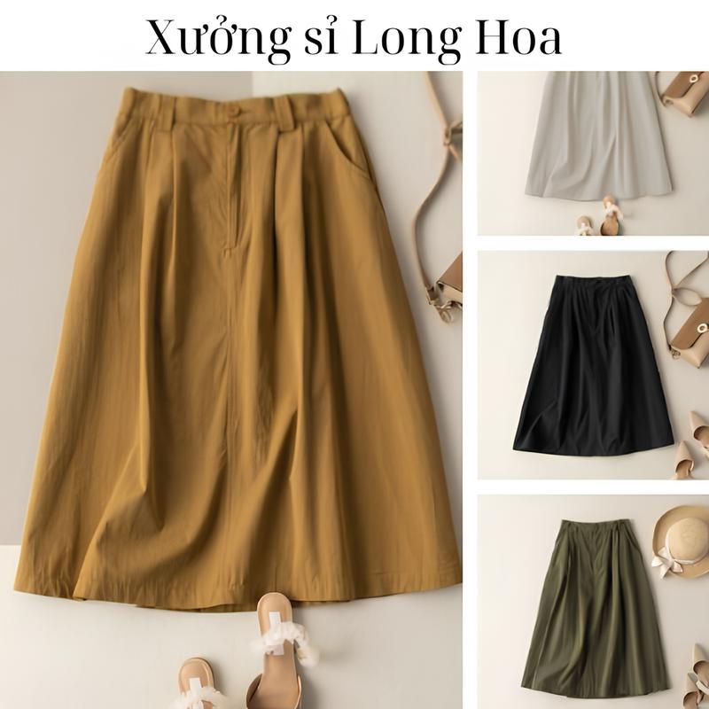  Chân váy chữ A chất liệu đũi Hàn phong cách thoáng mát cho mùa hè Nữ Women thanh lịch chân váy Voan 