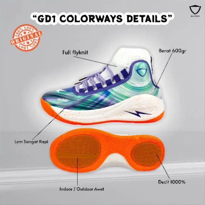 JAMINAN ASLI Sepatu basket original Guard GD 1 brand Indonesia - Putih, 43 BRL26 2