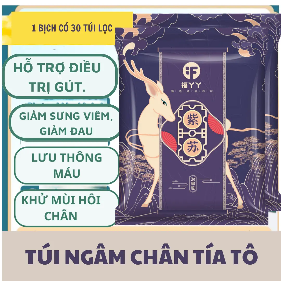 Set 30 Túi Lọc Ngâm Chân Thảo Dược Tía Tô và Ngải Cứu Hỗ Trợ Gút, Giảm Căng Thẳng, Mất Ngủ Kinh Niên, Lưu Thông Máu- - Thảo Mộc Ngâm Chân