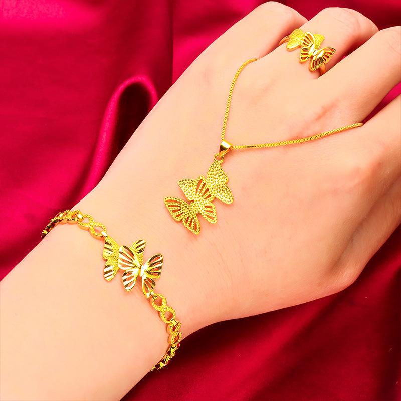 Bộ Vòng Cổ Vòng Tay Thắt Nơ, Dành Cho Nữ, Có Nhẫn, Thích Hợp Cho Đám Cưới, Phụ Kiện Trang Sức, Vòng Tay Và Vòng Cổ Bướm, Hàng Mới Về 0