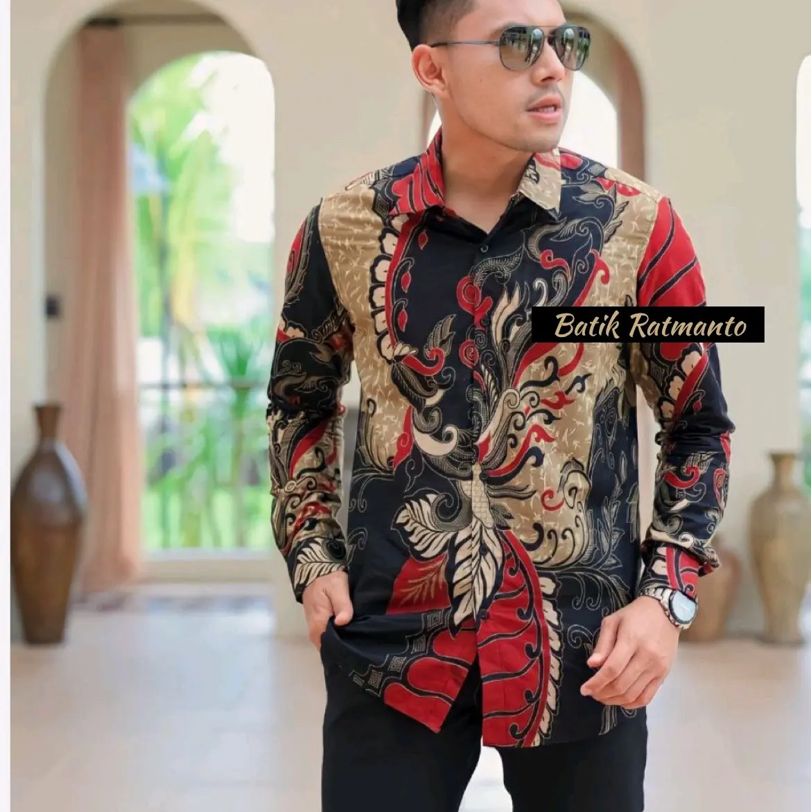 Kemeja Batik Katun Motif UWER MAROON baju fit Nyaman Semi