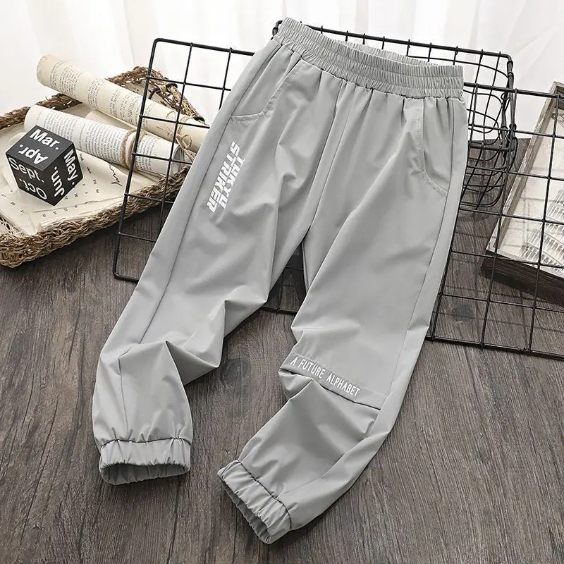 Boys' Pants 2024 New Summer Children's Thin Anti-Mosquito Pants Sports Pants Trendy Ice Silk Quick-Dry Pants for Older Kids