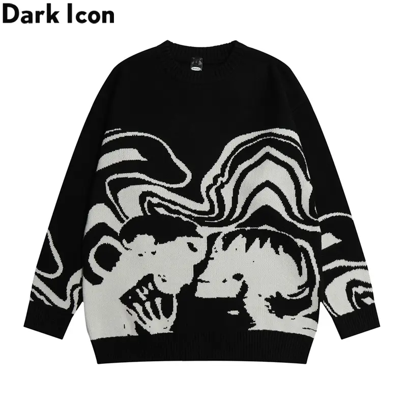 Dark Icon Jacqard Sweater Men Pullover Knitwear Men's Sweaters Autumn Man Clothing Pria Baju Motif Cowok 0