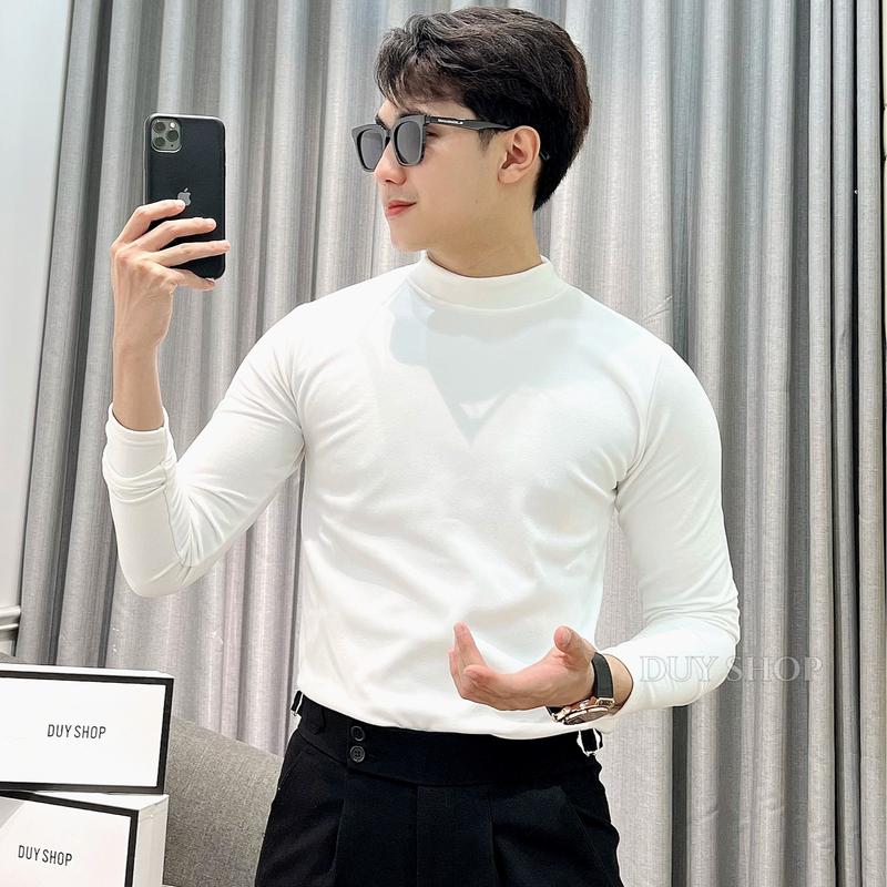 Áo giữ nhiệt nam cổ tròn 395, chất nỉ mềm, co giãn, ấm áp - Màu sắc: đen, trắng, ghi DUYSHOP