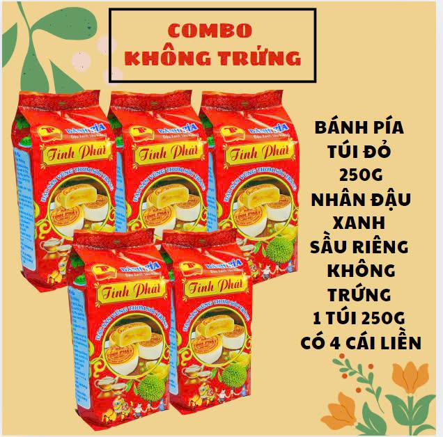 [COMBO KHÔNG TRỨNG] 5 Bánh Pía Đỏ Đậu Xanh Sầu Riêng Không Trứng Mỗi Túi 250G SNACK