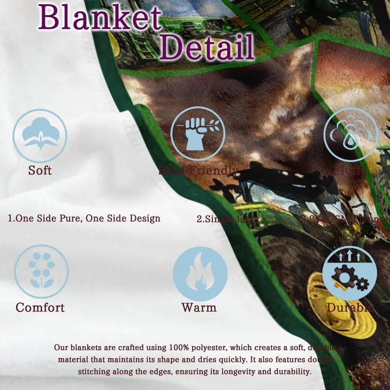 Farm Tractor Pattern Blanket, 1 Count Agricultural Machine Pattern Soft Throw Blanket, Air-conditioned Room Blanket, Warm Nap Blanket for Home & Office 5