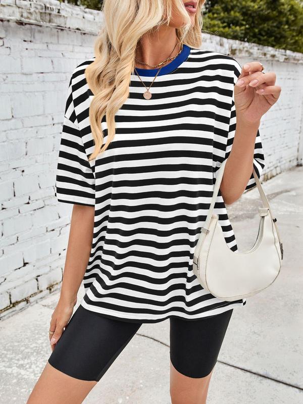 Women's Striped Print   Tee, Casual  Round Neck T-shirt for Summer, Ladies Clothes for Daily Wear 2