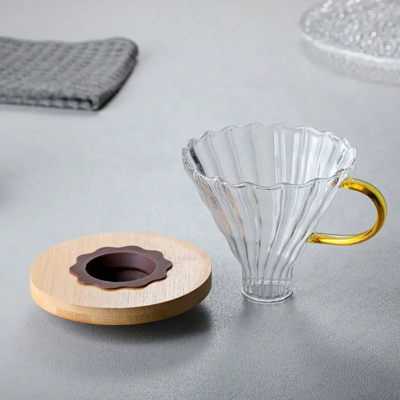 #KUP 1pc Glass Coffee Dripper/Filter, Cone Pour Over Coffee Dripper With Bamboo Stand & Handle, Coffee Pot Funnel Coffee Filter, Portable Reusable Drip Coffee Maker Funnel Accessories For Home, Office, Cafes And Restaurants moka 3