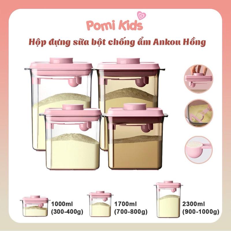 (Tặng sticker 3D) Hộp Đựng Sữa Bột Chống Ẩm Ankou Hồng , Hộp Trữ Sữa Cho Bé Hút Chân Không Chính Hãng