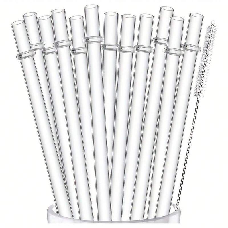 Reusable Drinking Straws with Cleaning Brush, 12pcs Durable Plastic Colorful Glitter Drinking Straws, Drinking Supplies Utensils for Home Kitchen Party Picnic Outdoor, Kitchenware 8