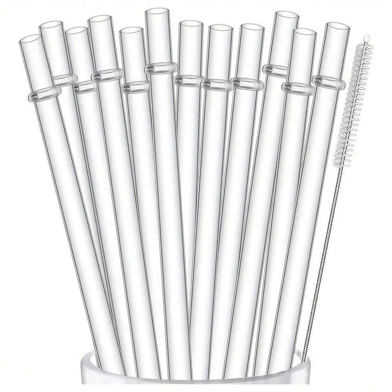 Reusable Drinking Straws with Cleaning Brush, 12pcs Durable Plastic Colorful Glitter Drinking Straws, Drinking Supplies Utensils for Home Kitchen Party Picnic Outdoor, Kitchenware  Drinks 8