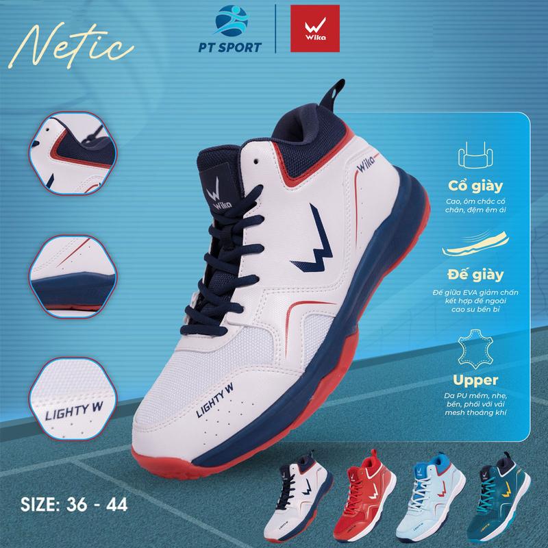 Giày Thể Thao Bóng Chuyền Bóng Rổ WIKA NETIC Cổ Cao Chính Hãng Màu Trắng Sneaker Sport Cao Su Tập Thể Dục