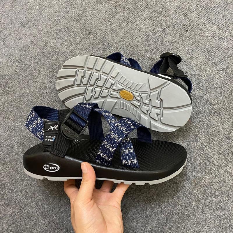 Sandal Chaco Đế 2 màu dây xanh than hoạ tiết (Đế thường) Dép xăng đan