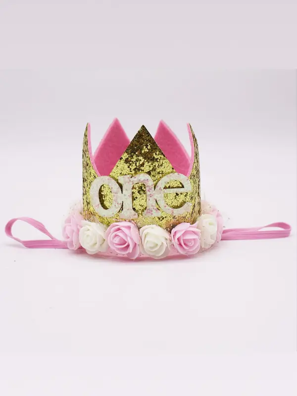 Number 1 Crown Shaped Birthday Headband, Cute Glitter Crown Headband, Fashion Hair Accessories for Women & Girls, Party Supplies 3