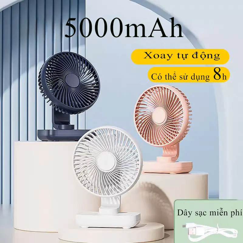 Quạt Điện Quạt Để Bàn Mini 15 Giờ Pin 5000mah Xoay 90 Độ 40db Quạt Xoay Tự Động - 4 Chế Độ Làm Mát Không Khí QuạT Fan 1