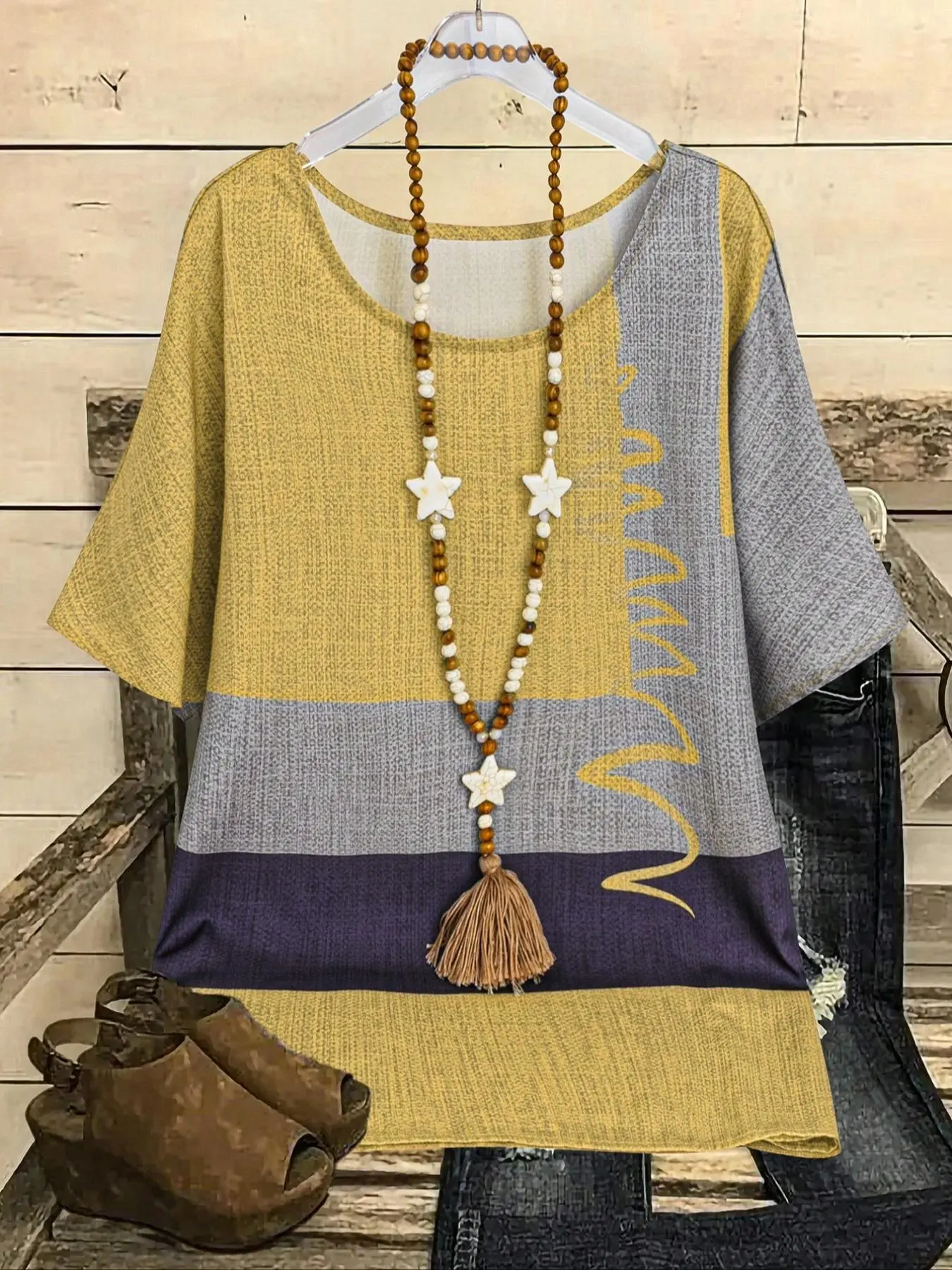 Women's Colorblock Blouse, Casual Top for Daily Holiday Vacation Wear, Ladies Clothes for All Seasons