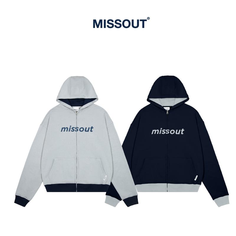 Áo Hoodie Zip Typo Missout - Gray/Dark Blue