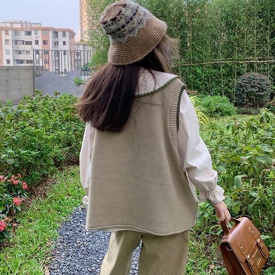 Áo gile len nữ kiểu họa tiết dễ thương, gile len nữ phối sơ mi tay bồng cổ búp bê form rộng 2216 Top 5
